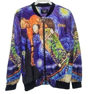 Men's Kleino Van Gogh Starry Night Skater Artsy Bomber Jacket - Size Medium